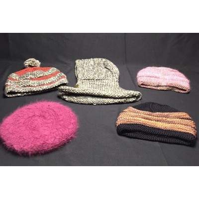 Lot 5 Hand Made Handknit 's Hats Includes Beanies Pompom Beret Baclava  eb-63101019